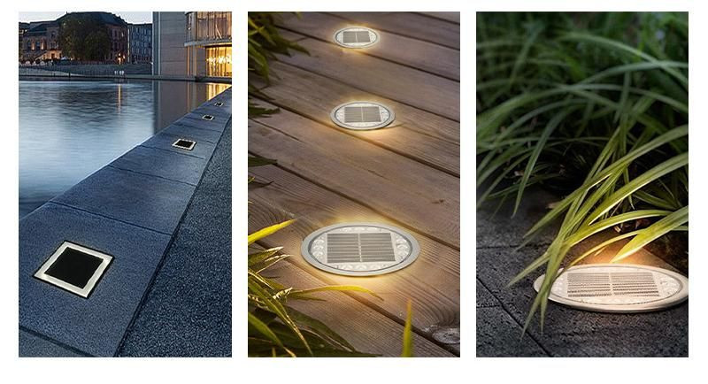 Aluminum square spike light Outdoor LED embedded floor tile light Round solar ground light